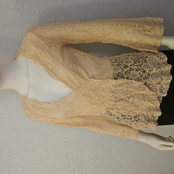 Vintage Ivory Lace V-neck Surplice Top - Picture 3 of 7